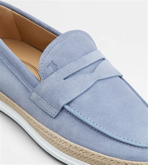 men's light blue suede loafers.